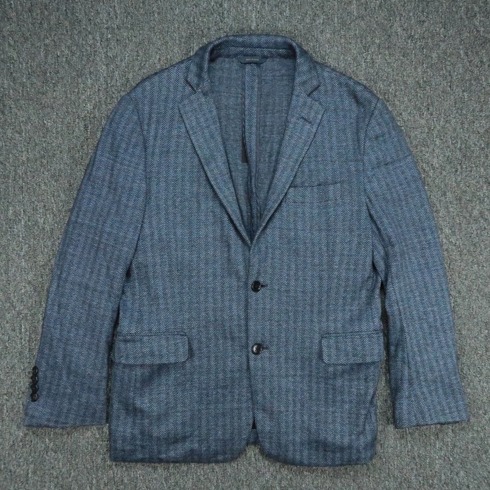 Brooks Brothers Blazer Mens 40S Blue Herringbone Regent Fit Linen Blend Stretch